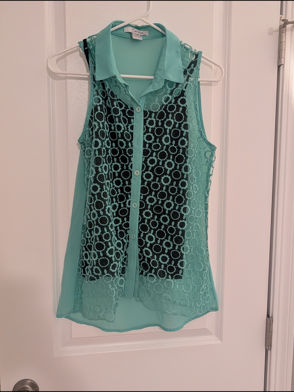 Sleeveless Lace Button-Front Top in Mint - Swoon